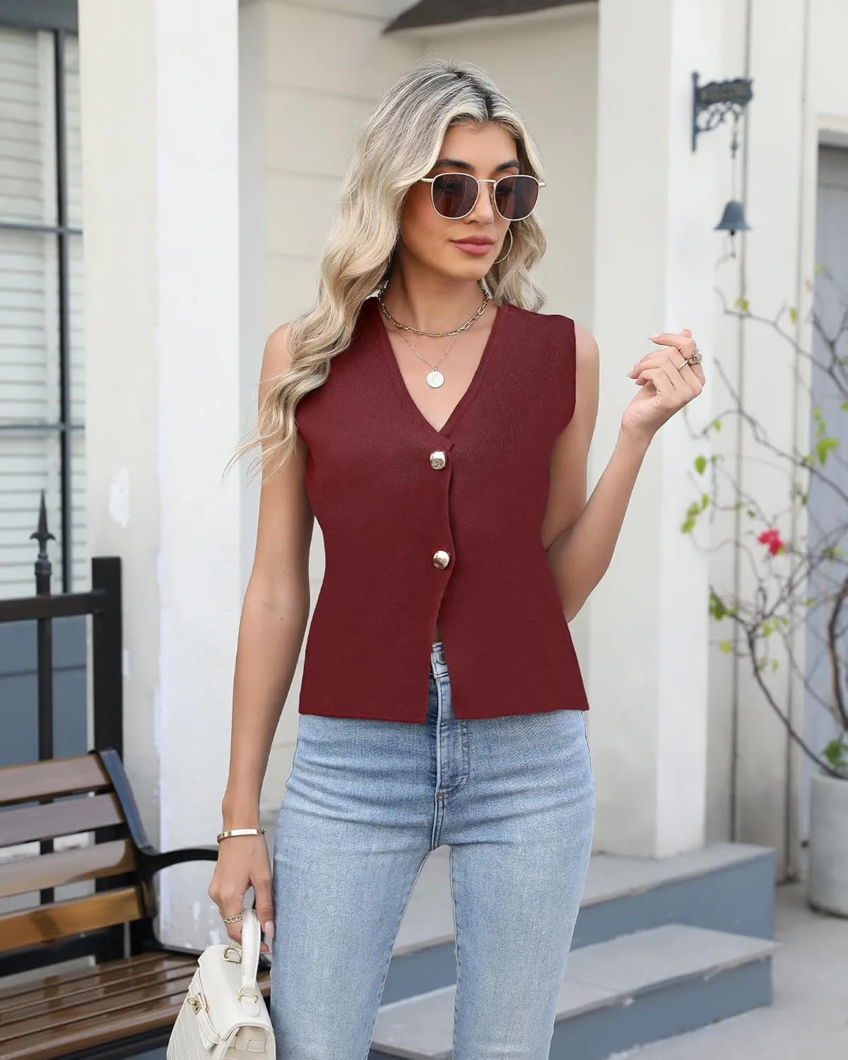 Sweater Vest Women Vest Tops Button Down Sleeveless Cute Vest 2025 Summer Spring Work Business Casual Outfits