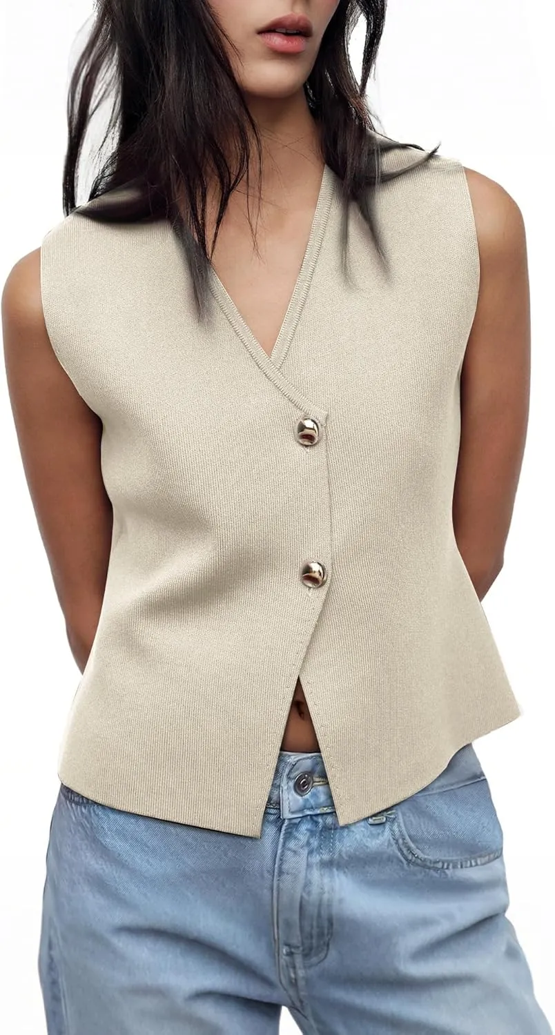 Sweater Vest Women Vest Tops Button Down Sleeveless Cute Vest 2025 Summer Spring Work Business Casual Outfits