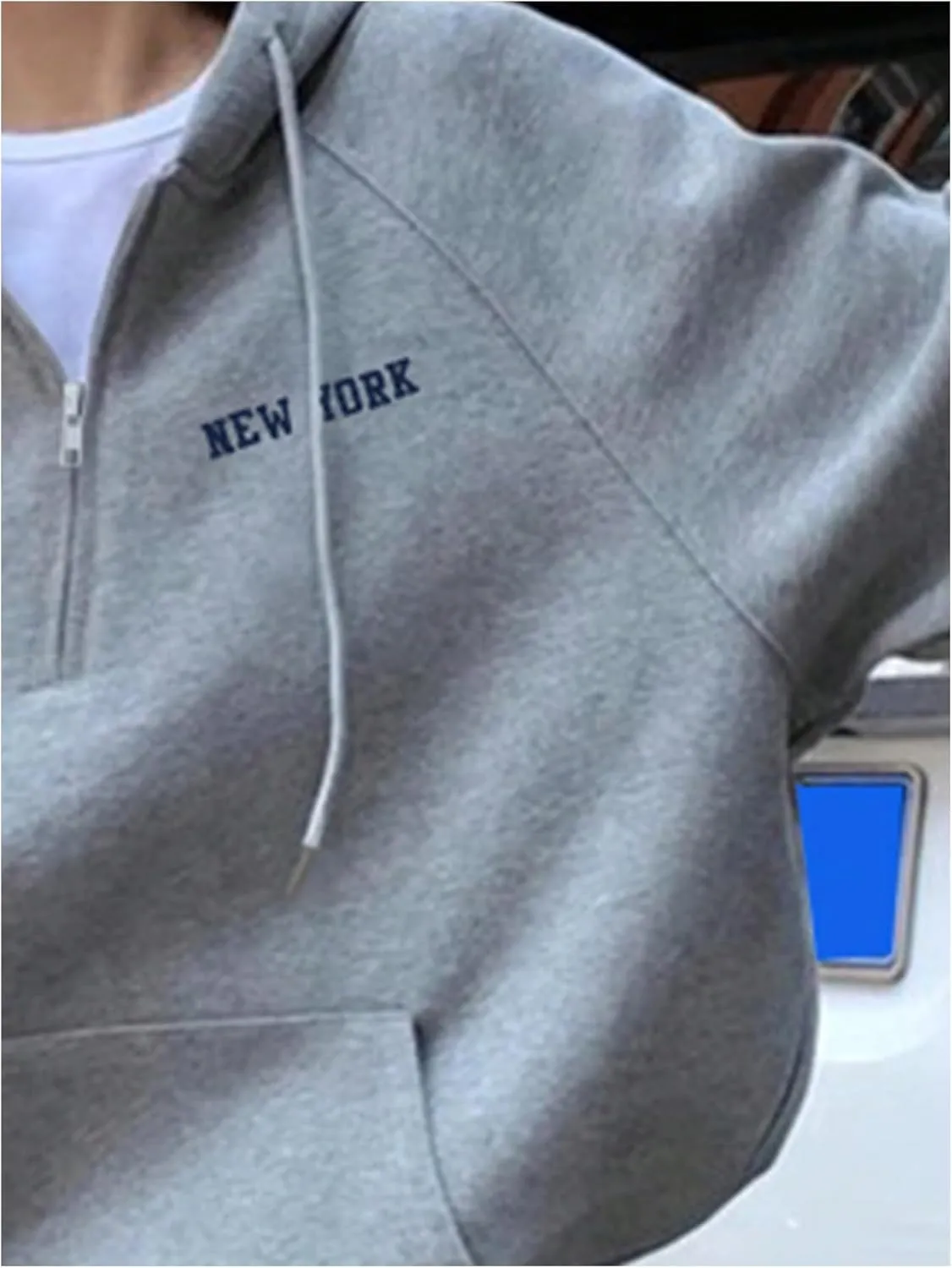 SweatyRocks Women's Half Zip Letter Embroidery Hooded Sweatshirt Oversized Long Sleeve Drawstring Hoodies