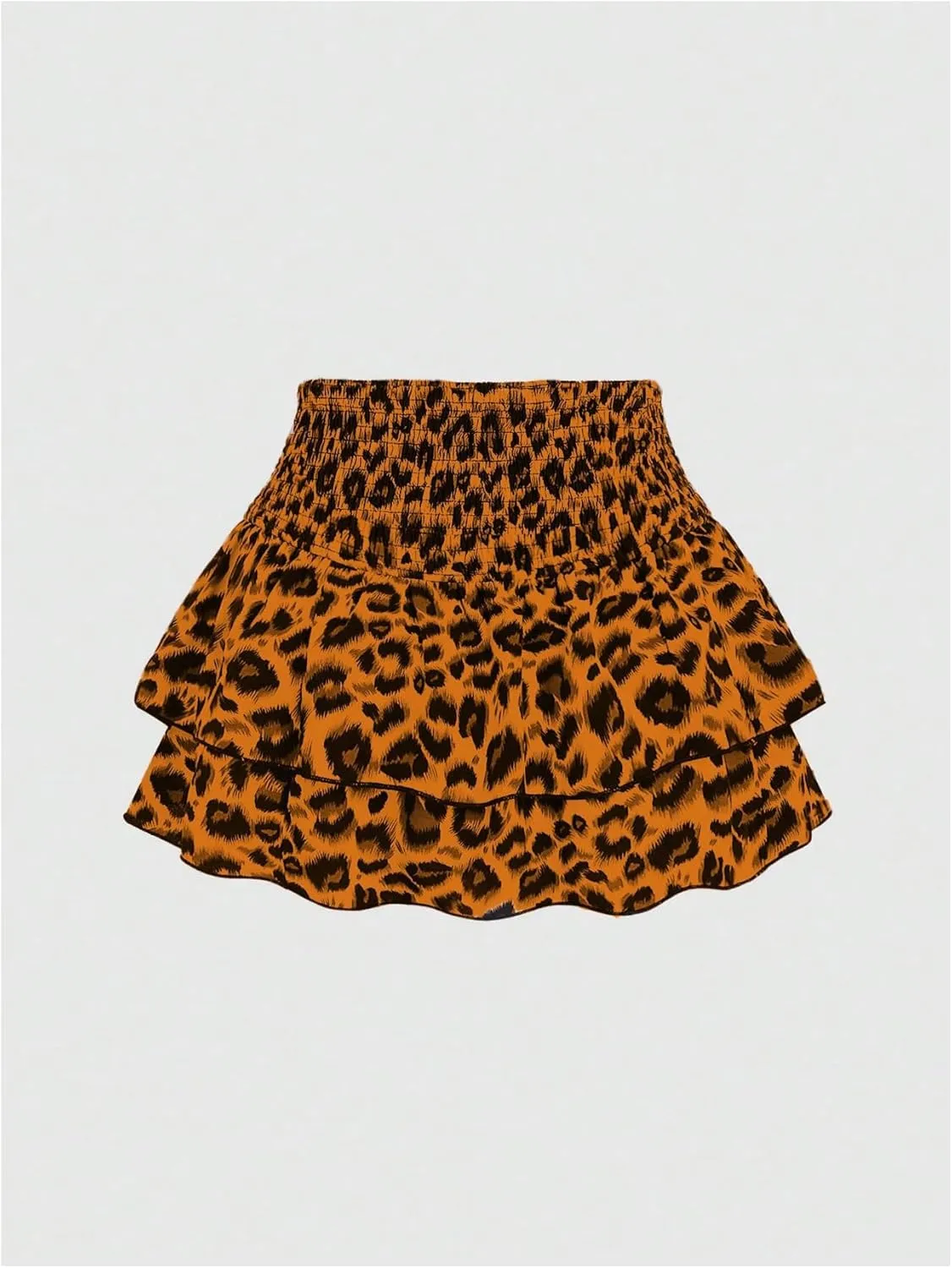 SweatyRocks Women's Y2K Cheetah Print Layered Ruffle Shirred High Waist Leopard Mini Short Skirts
