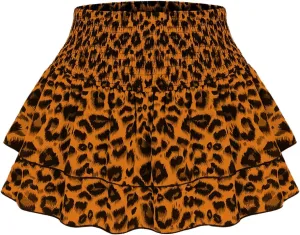 SweatyRocks Women's Y2K Cheetah Print Layered Ruffle Shirred High Waist Leopard Mini Short Skirts