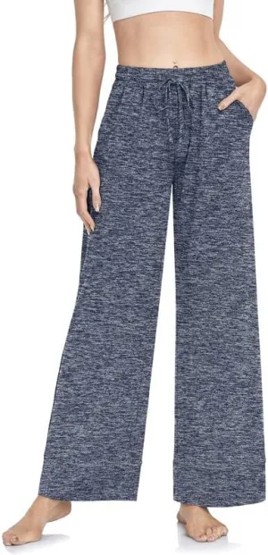 TARSE Wide Leg Yoga Pants for Women Plus Size Palazzo Trousers High Waist Lounge Pajamas Pants Casual Sweatpants with Pockets