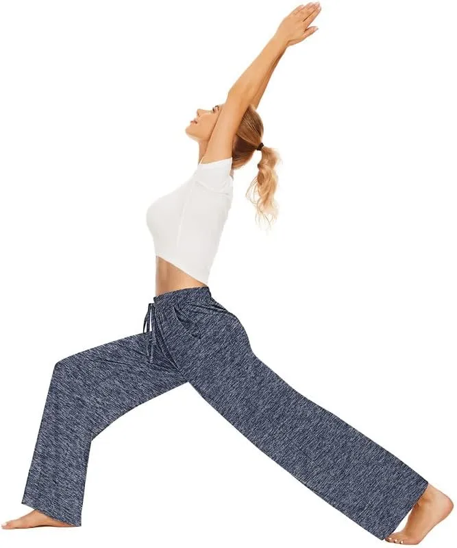 TARSE Wide Leg Yoga Pants for Women Plus Size Palazzo Trousers High Waist Lounge Pajamas Pants Casual Sweatpants with Pockets