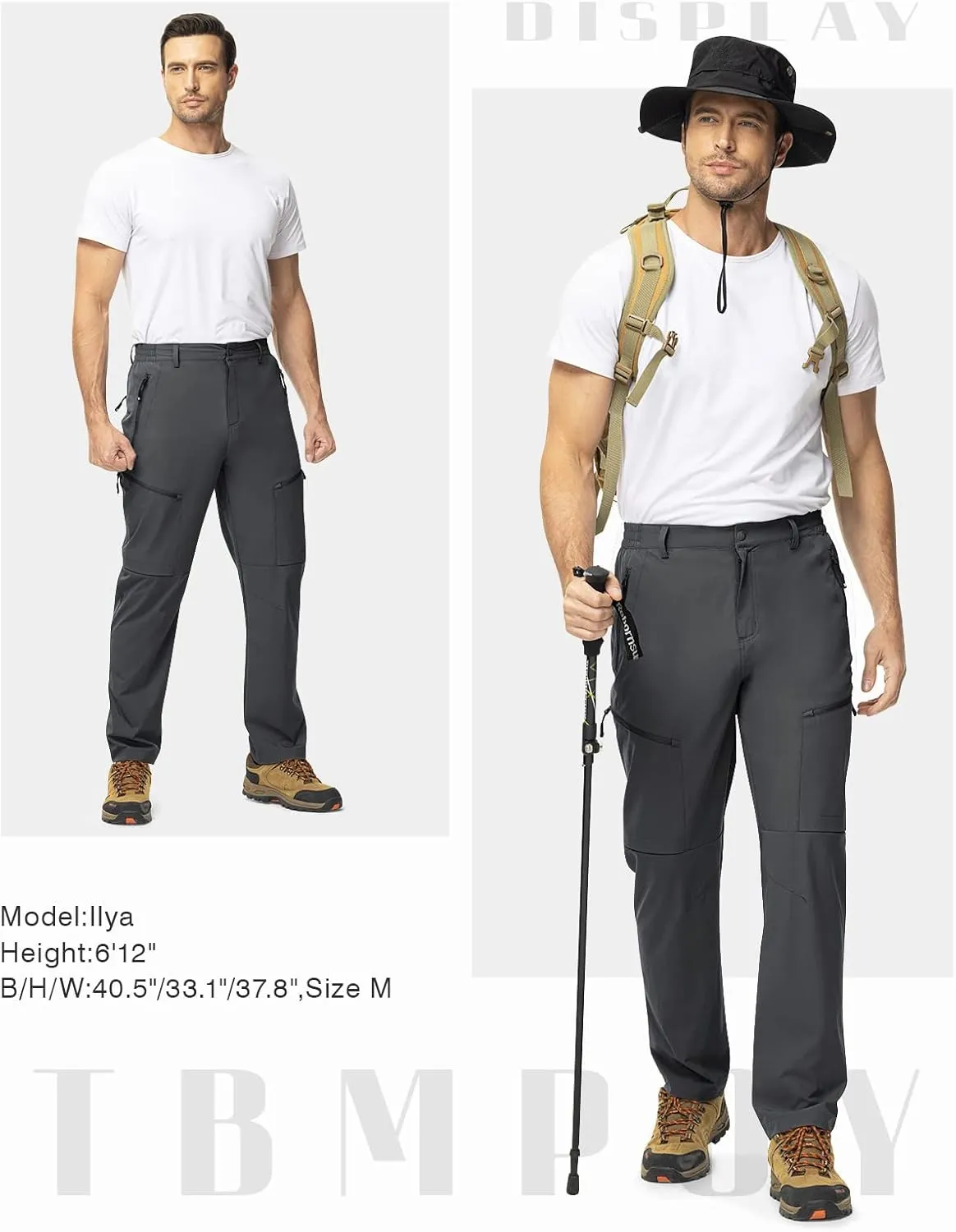 TBMPOY Men's Lightweight Hiking Travel Pants 5 Zip Pockets Stretch Quick Dry Work Pant Cargo Outdoor Camping Fishing