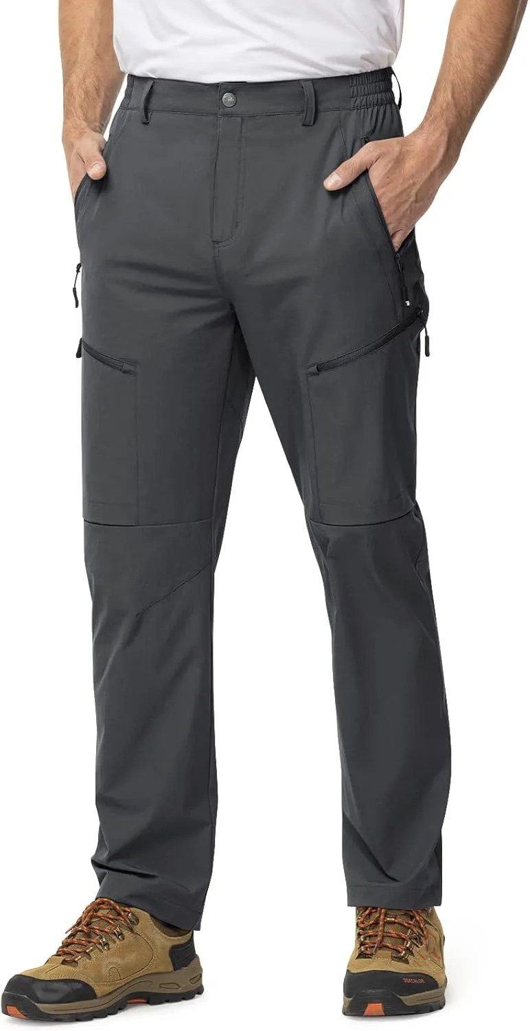 TBMPOY Men's Lightweight Hiking Travel Pants 5 Zip Pockets Stretch Quick Dry Work Pant Cargo Outdoor Camping Fishing