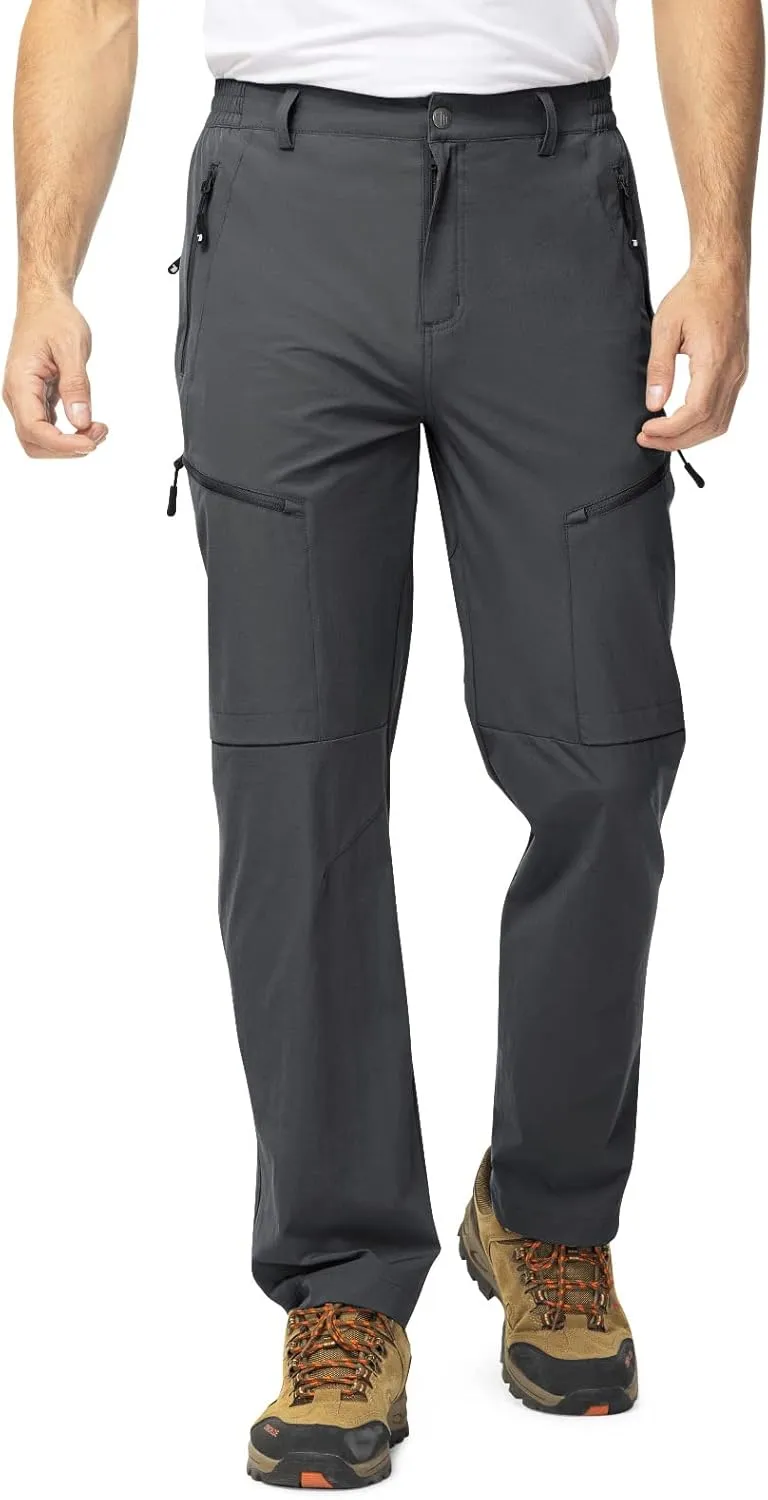 TBMPOY Men's Lightweight Hiking Travel Pants 5 Zip Pockets Stretch Quick Dry Work Pant Cargo Outdoor Camping Fishing
