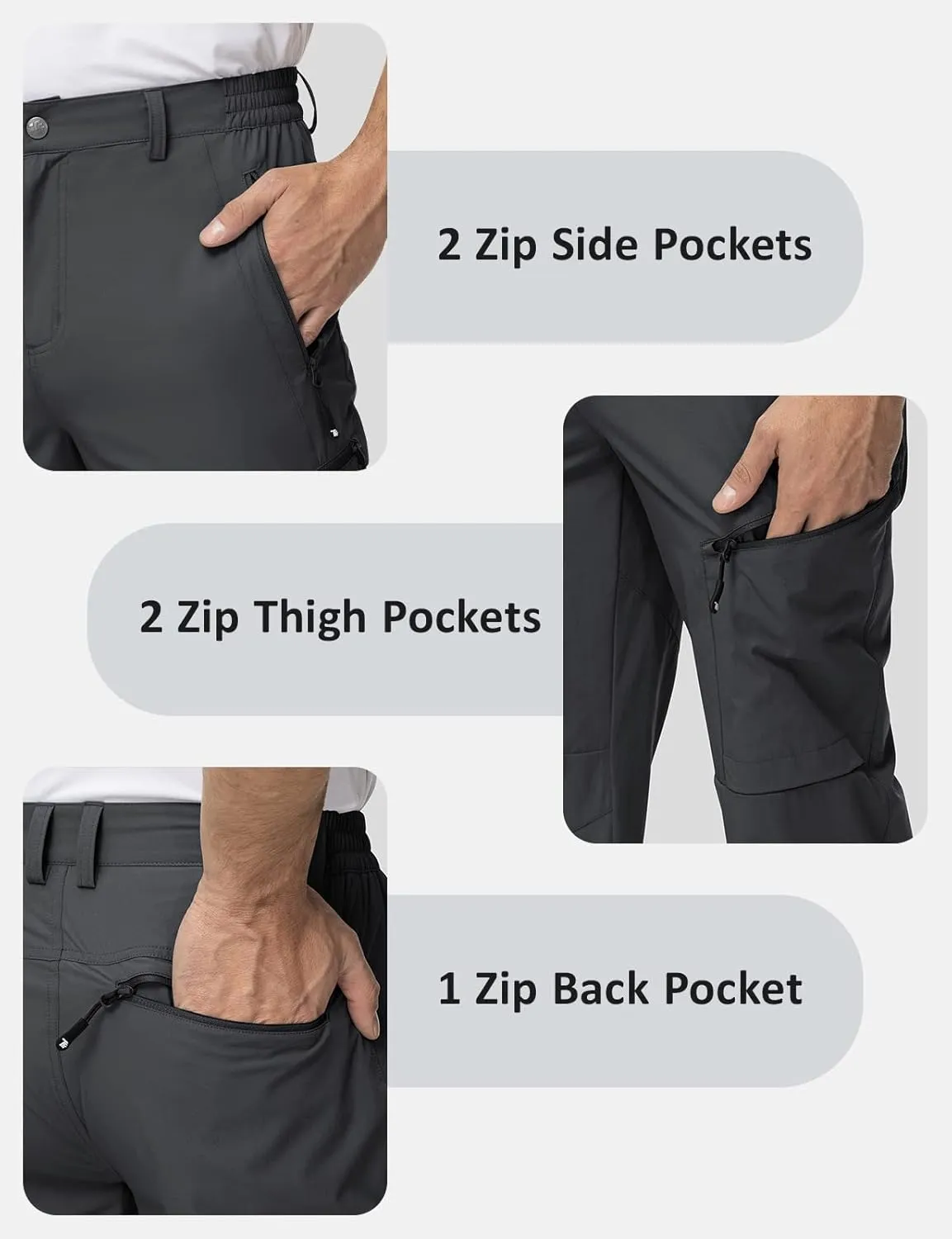 TBMPOY Men's Lightweight Hiking Travel Pants 5 Zip Pockets Stretch Quick Dry Work Pant Cargo Outdoor Camping Fishing