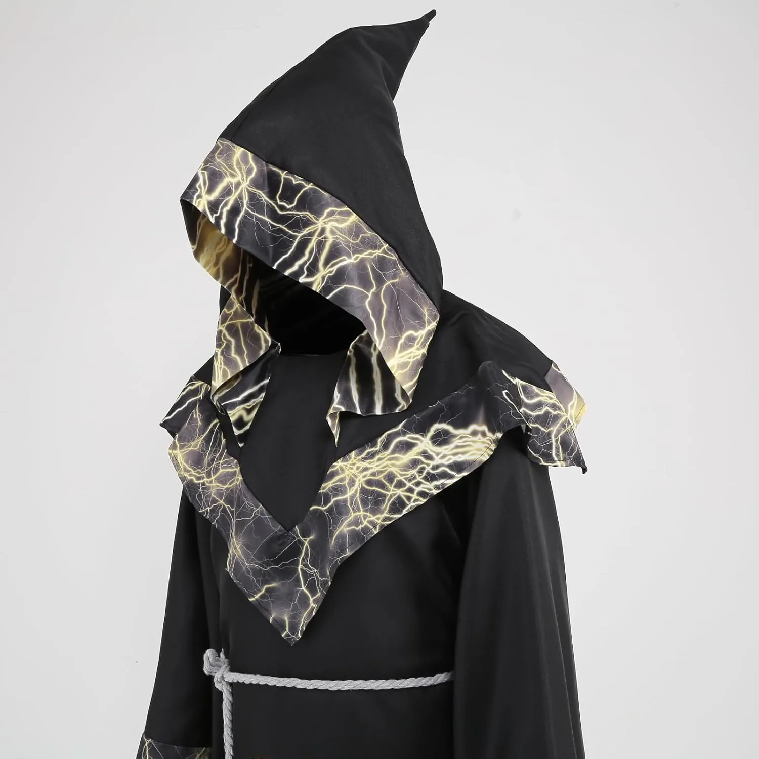 TOONRAIN Mens Halloween Costume Medieval Sorcerer Robe Dark Wizard Renaissance Vintage Hooded Cape Black Cloak