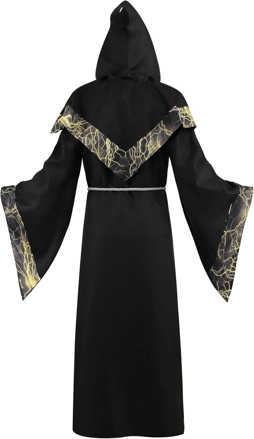 TOONRAIN Mens Halloween Costume Medieval Sorcerer Robe Dark Wizard Renaissance Vintage Hooded Cape Black Cloak