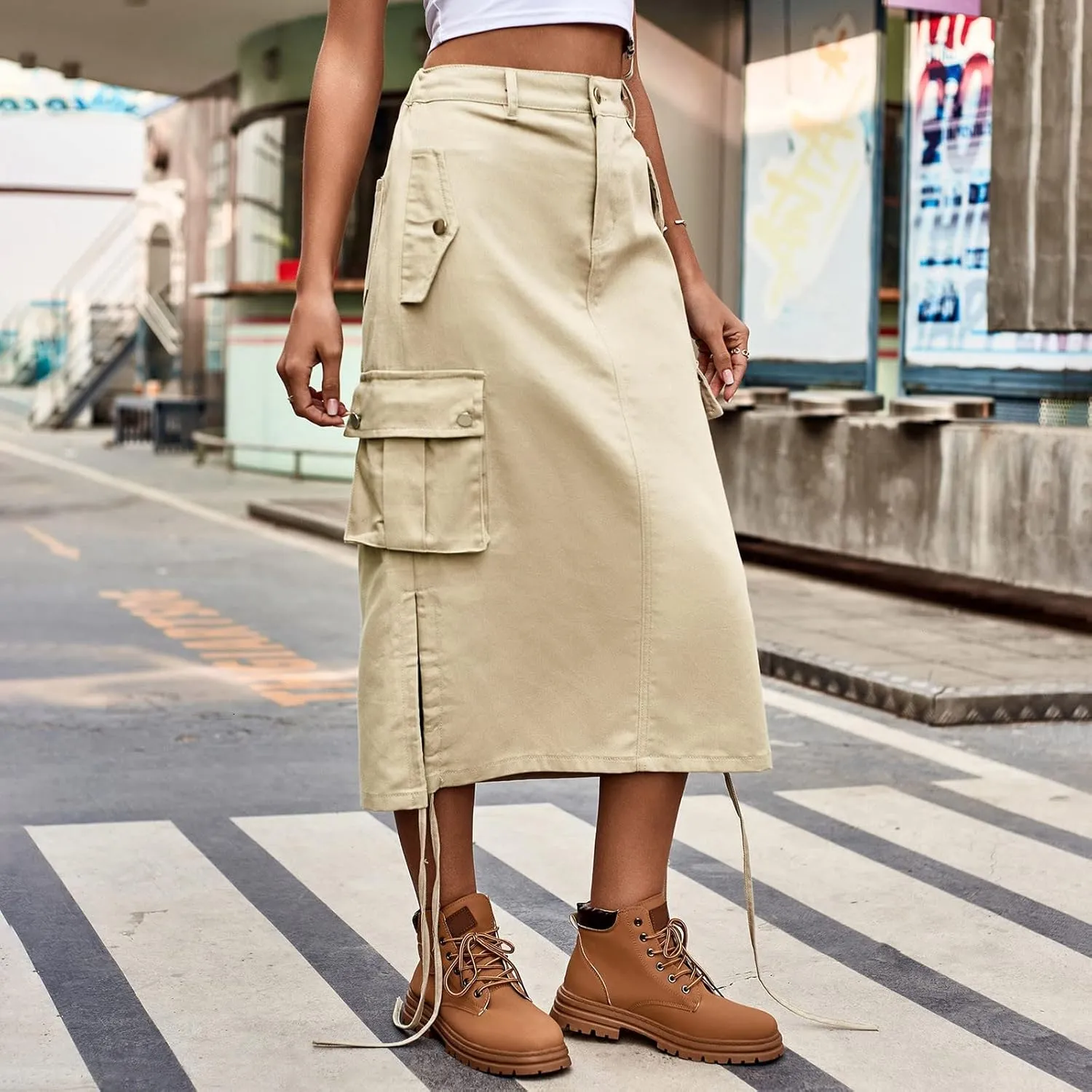 Trendy Denim Tie Work Dress Casual Mid Length Skirt Slip Skirt for Women Short