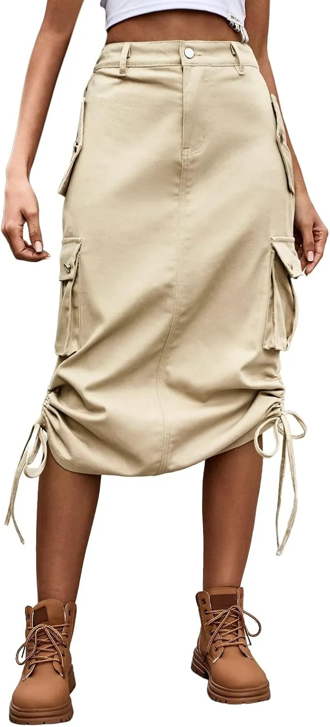 Trendy Denim Tie Work Dress Casual Mid Length Skirt Slip Skirt for Women Short