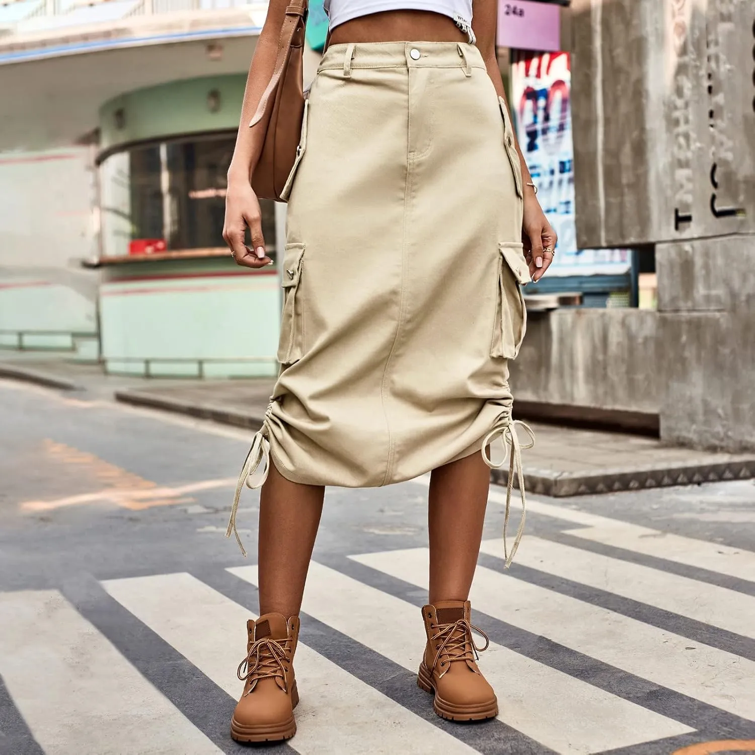 Trendy Denim Tie Work Dress Casual Mid Length Skirt Slip Skirt for Women Short