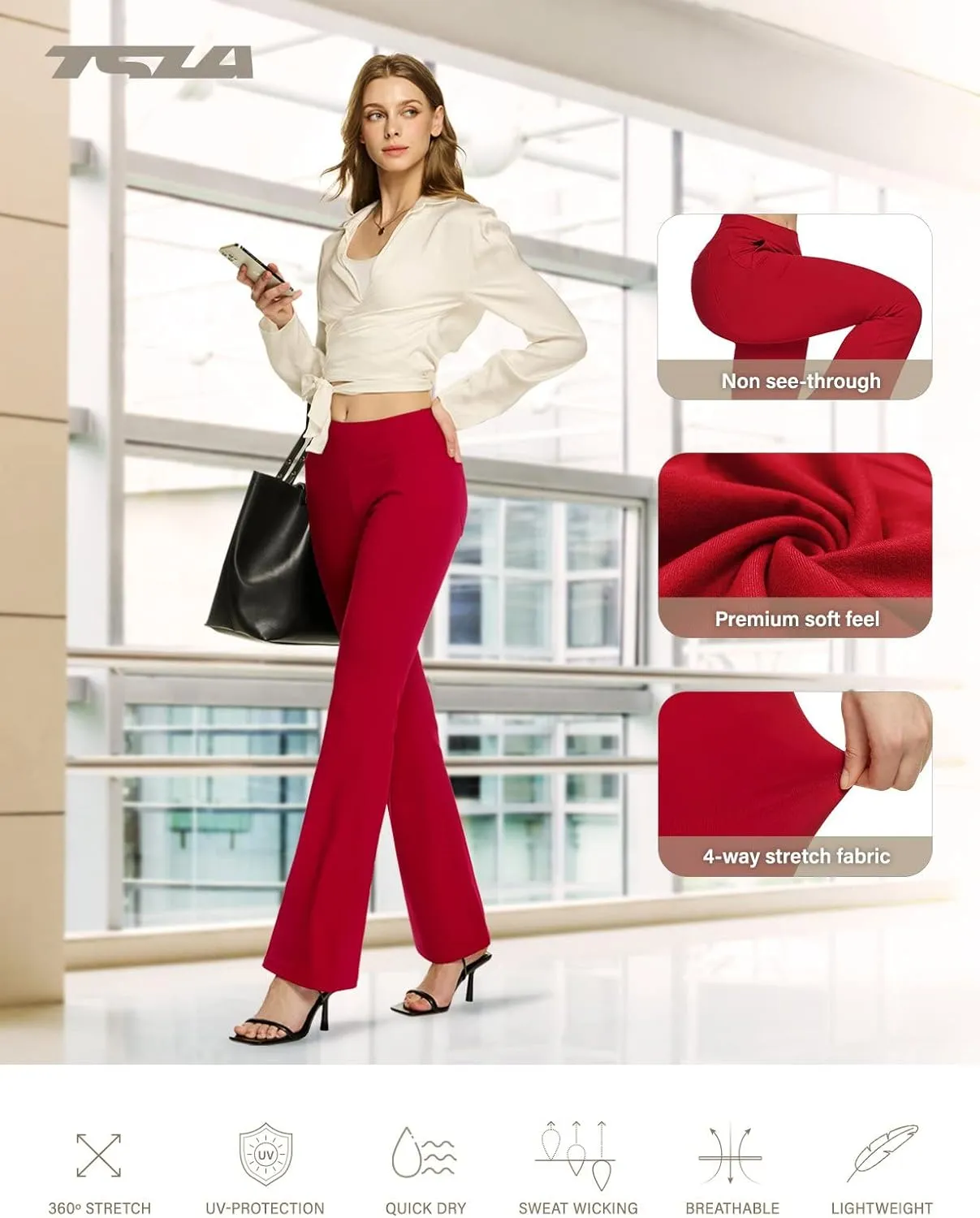 TSLA Women's Yoga & Dress Pants, Office Business Casual Work Slacks, Stretch Straight Leg/Bootcut Pants with 4 Pockets