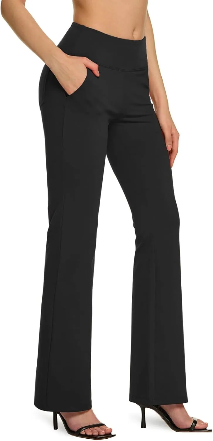 TSLA Women's Yoga & Dress Pants, Office Business Casual Work Slacks, Stretch Straight Leg/Bootcut Pants with 4 Pockets