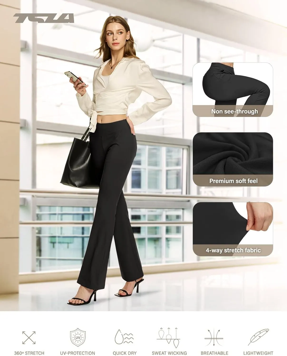 TSLA Women's Yoga & Dress Pants, Office Business Casual Work Slacks, Stretch Straight Leg/Bootcut Pants with 4 Pockets