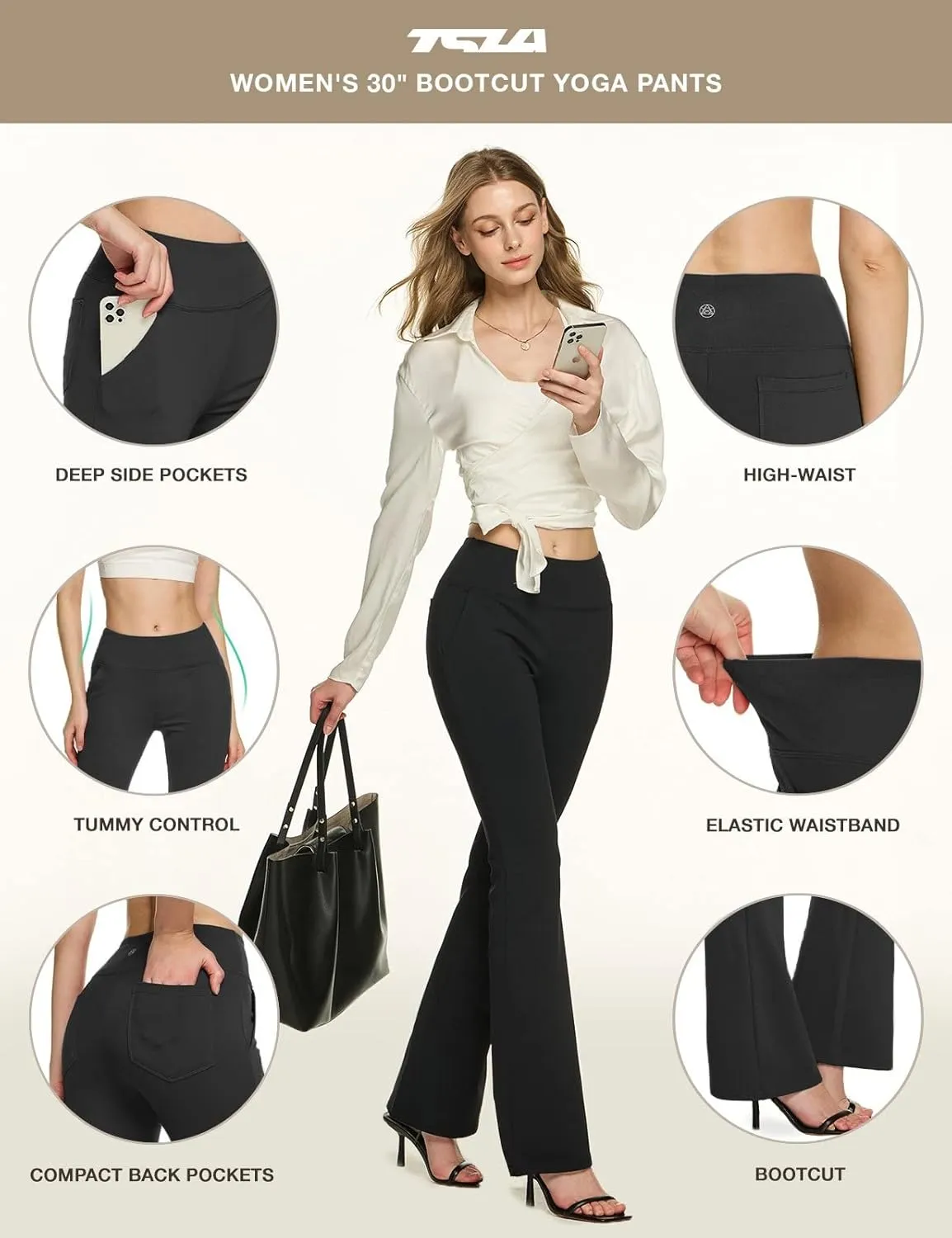 TSLA Women's Yoga & Dress Pants, Office Business Casual Work Slacks, Stretch Straight Leg/Bootcut Pants with 4 Pockets