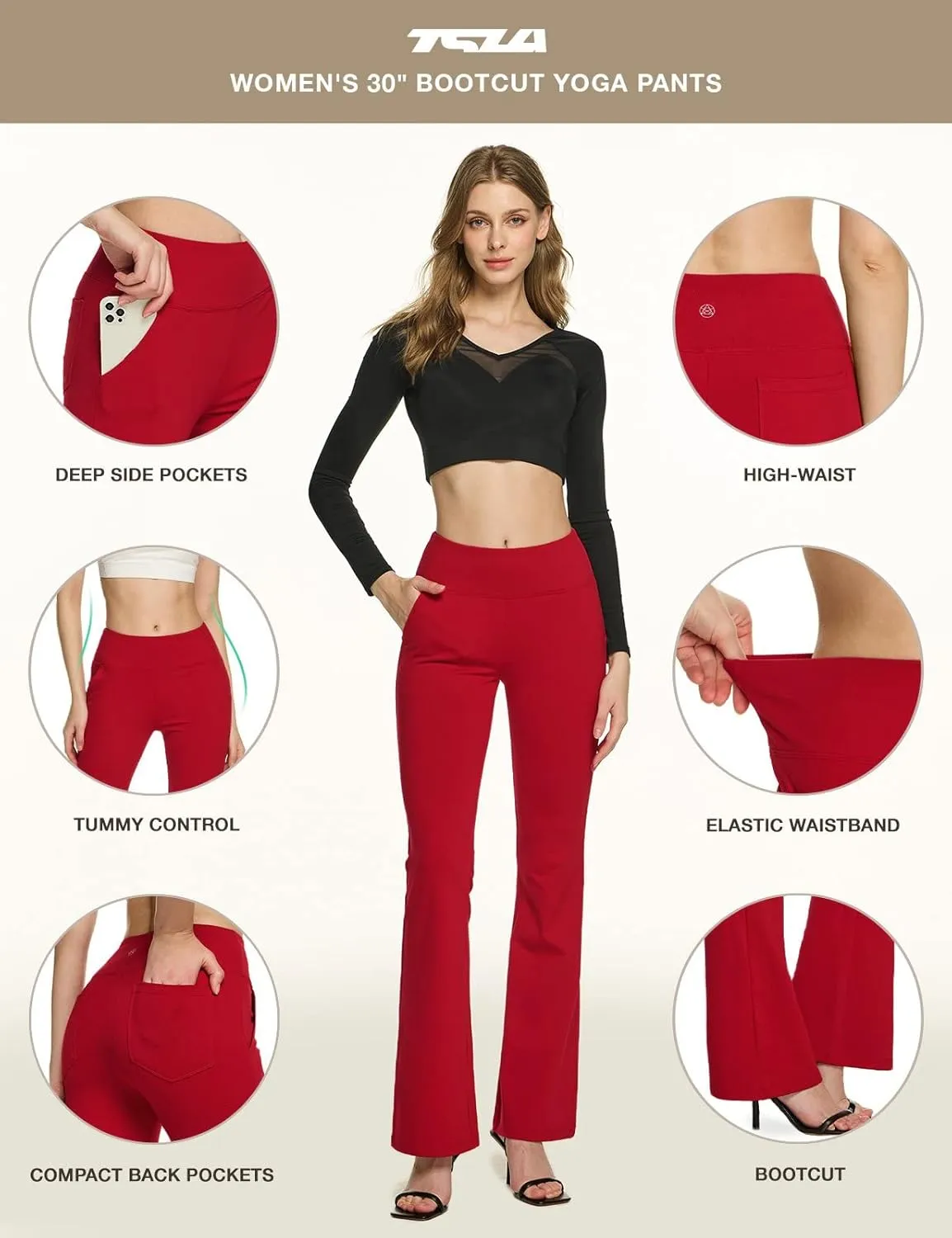 TSLA Women's Yoga & Dress Pants, Office Business Casual Work Slacks, Stretch Straight Leg/Bootcut Pants with 4 Pockets