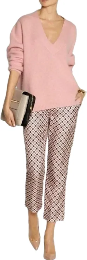 Two Piece Sets For Women Casual Solid Deep V-Neck Long Sleeve Top Print Side Pockets Pants Loungewear Matching Set
