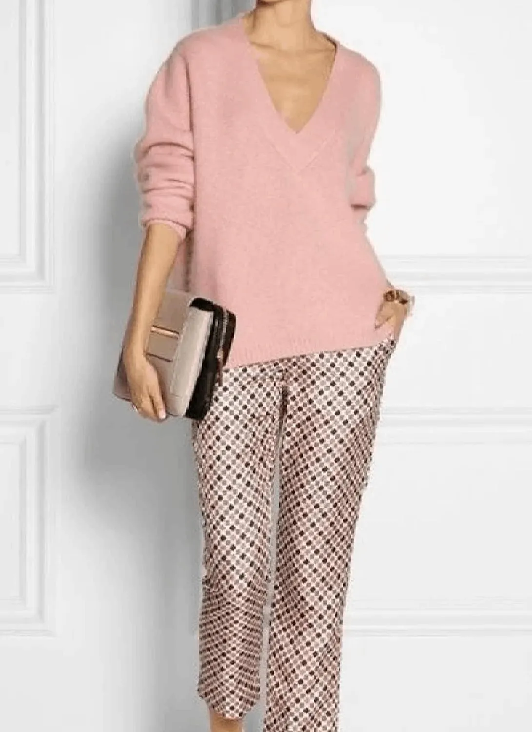 Two Piece Sets For Women Casual Solid Deep V-Neck Long Sleeve Top Print Side Pockets Pants Loungewear Matching Set