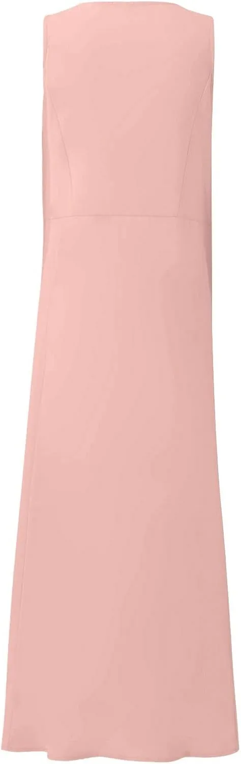 Vacation Dresses for Women 2025 Beach Summer Sleeveless Linen Maxi Dress Boho Flowy Plus Size Sun Dresses with Pocket