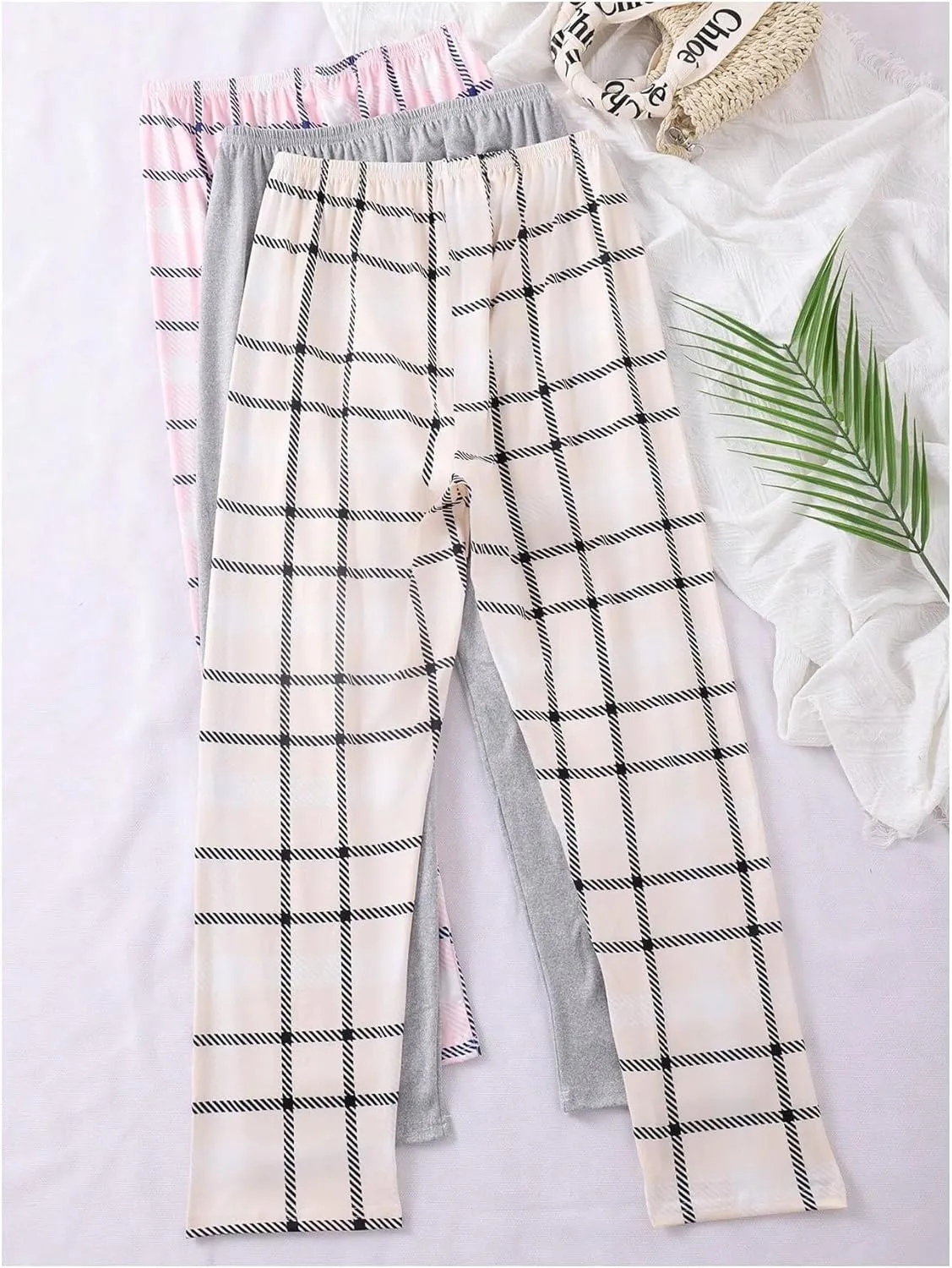 Verdusa Women's 3 Pack Plaid Pajama Bow Lounge Pants Sleepwear Pj Bottoms