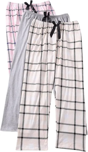 Verdusa Women's 3 Pack Plaid Pajama Bow Lounge Pants Sleepwear Pj Bottoms