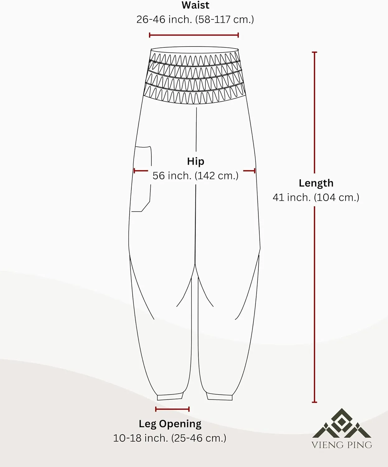 VIENG PING, Premium Rayon High-Waisted Boho Elephant Print Trousers Smocked Waist Harem Casual Yoga Pants for Women