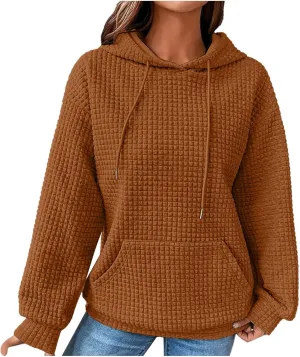 Waffle Knit Oversized Hoodies for Women with Pocket - Fall Sweatshirt 2024