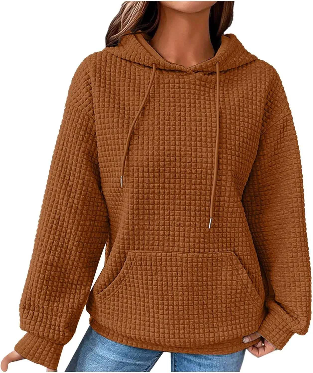 Waffle Knit Oversized Hoodies for Women with Pocket - Fall Sweatshirt 2024