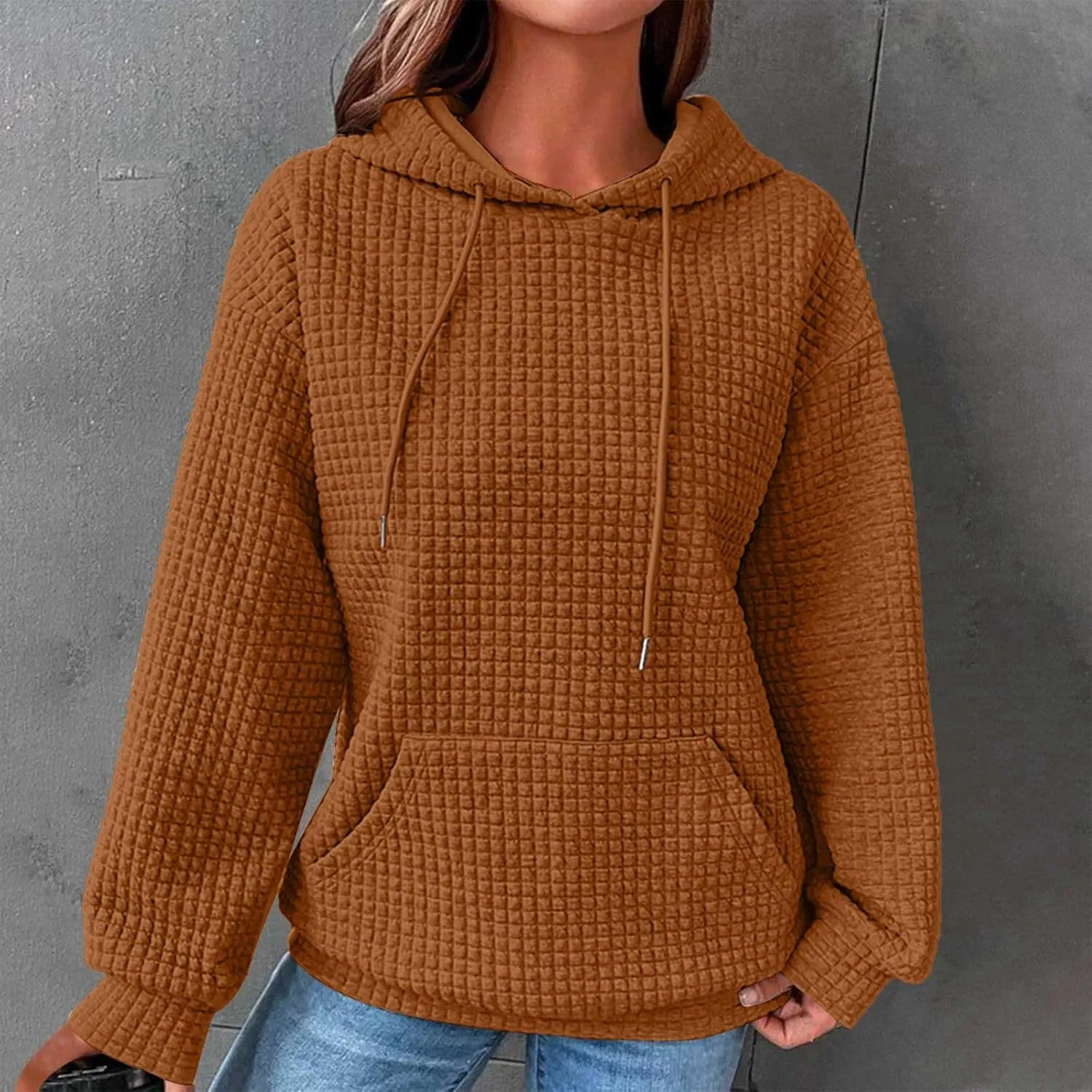 Waffle Knit Oversized Hoodies for Women with Pocket - Fall Sweatshirt 2024