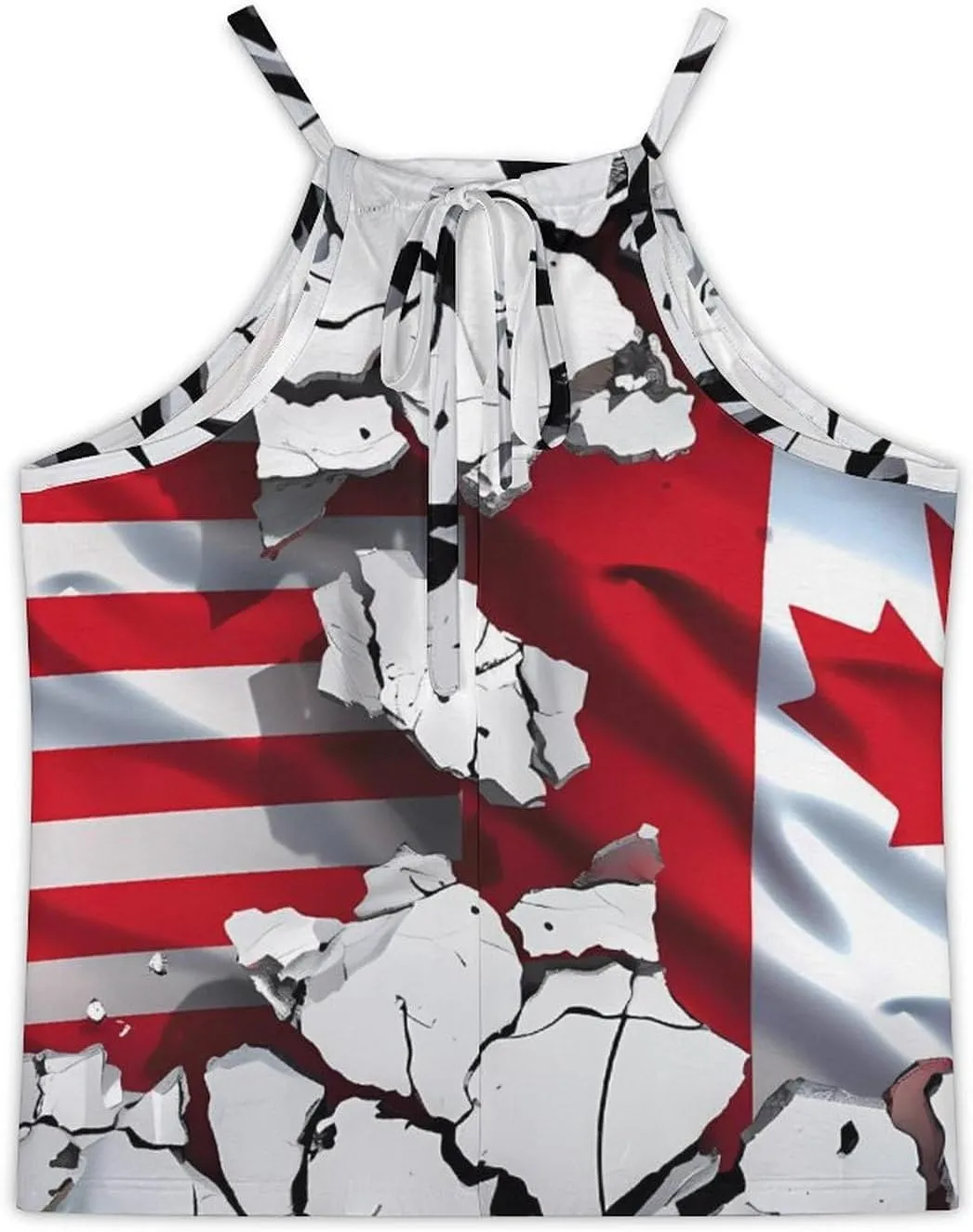 Wall Cracked American Canada Flag Women's Tank Top Sleeveless Spaghetti Straps Tie Back Print T-shirt Tops