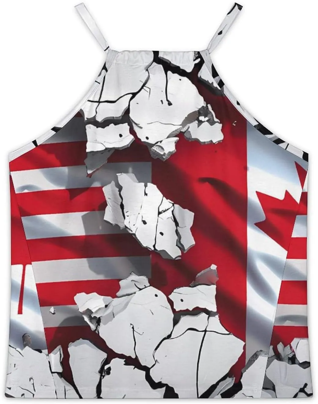 Wall Cracked American Canada Flag Women's Tank Top Sleeveless Spaghetti Straps Tie Back Print T-shirt Tops