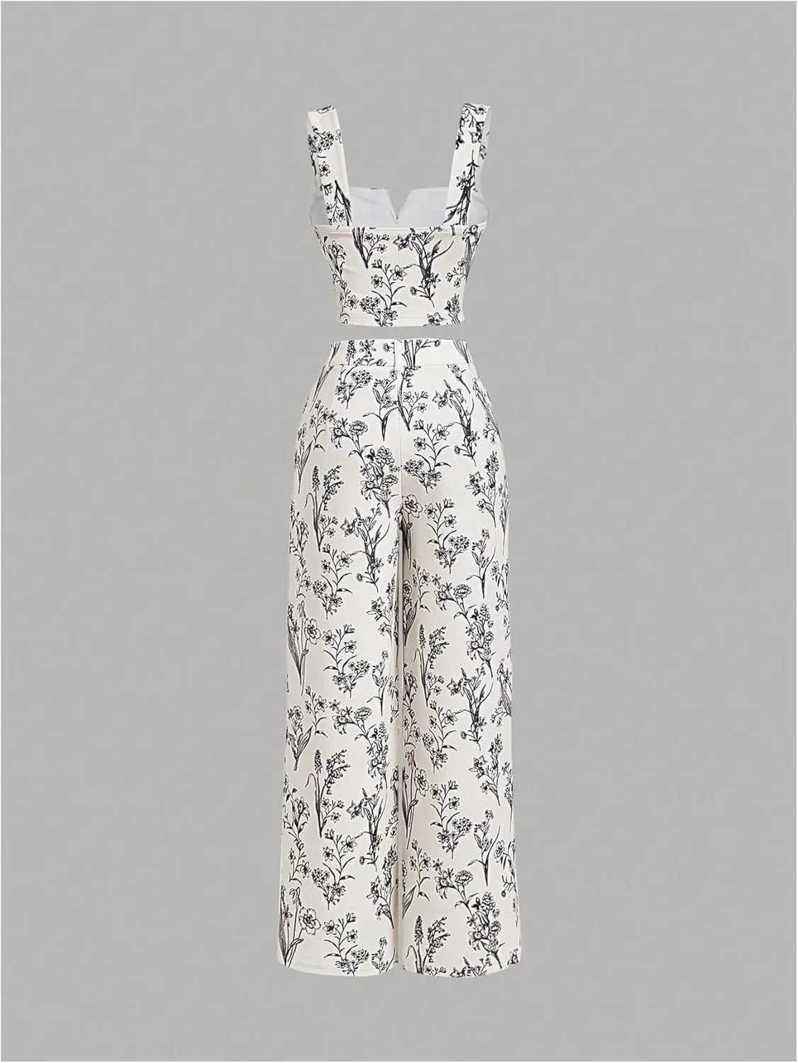 WDIRARA Women's 2 Piece Set Floral Sleeveless Tank Top High Waisted Wide Leg Pants Outfits