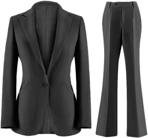 Wemaliyzd Women 2 Piece Suit Pants Dressy 1 Button Office Lady Blazer Coat Flared Trousers (Charcoal, XXL)