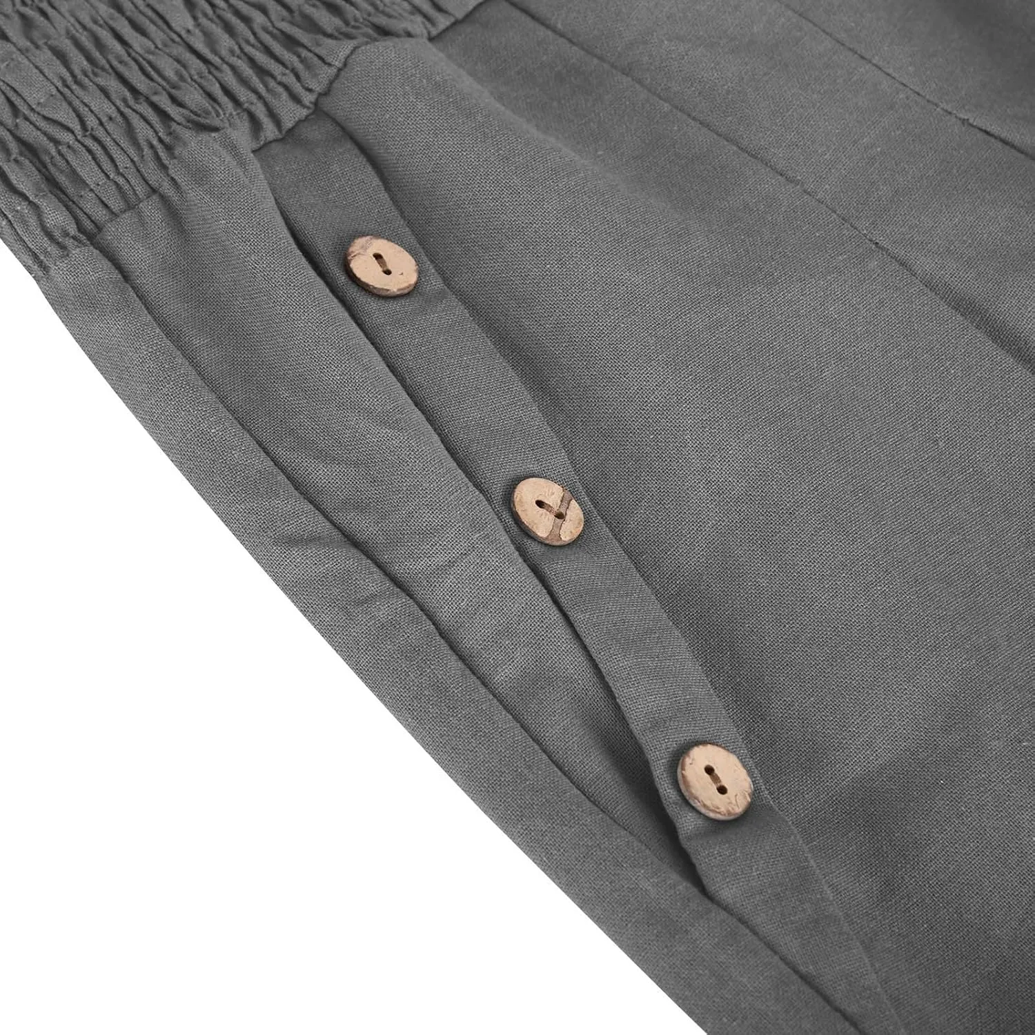 Wide Leg Linen Pants Women Smocked High Waisted Palazzo Pants Dressy Casual Ladies Loose Lounge Trousers with Pockets