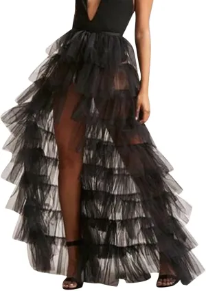 Woman's Cake High Waist Skirt Pleated Skirt Bubble Skirt Long High Low Ruffles Party Tulle Skirt Plaid Schoolgirl