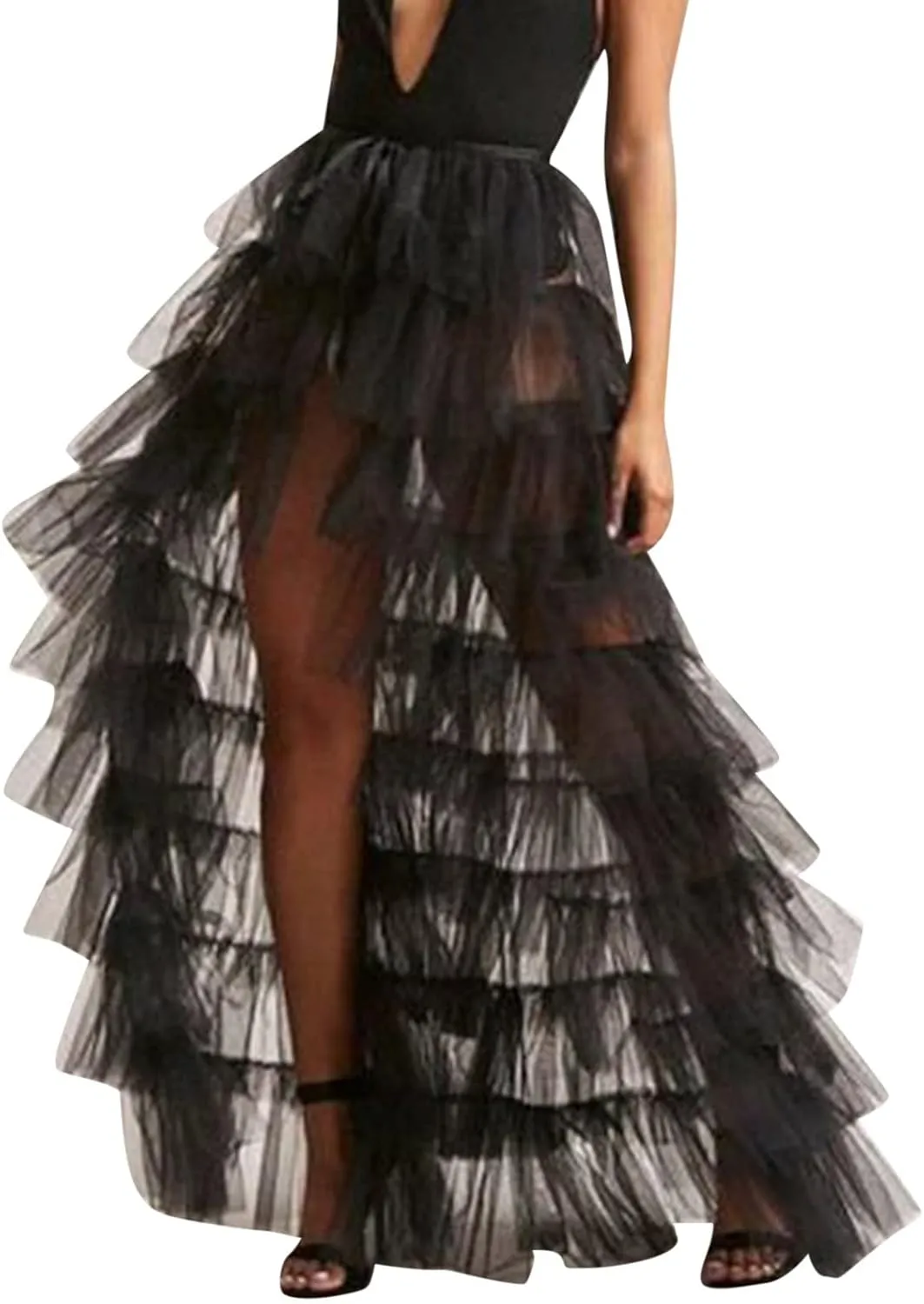 Woman's Cake High Waist Skirt Pleated Skirt Bubble Skirt Long High Low Ruffles Party Tulle Skirt Plaid Schoolgirl