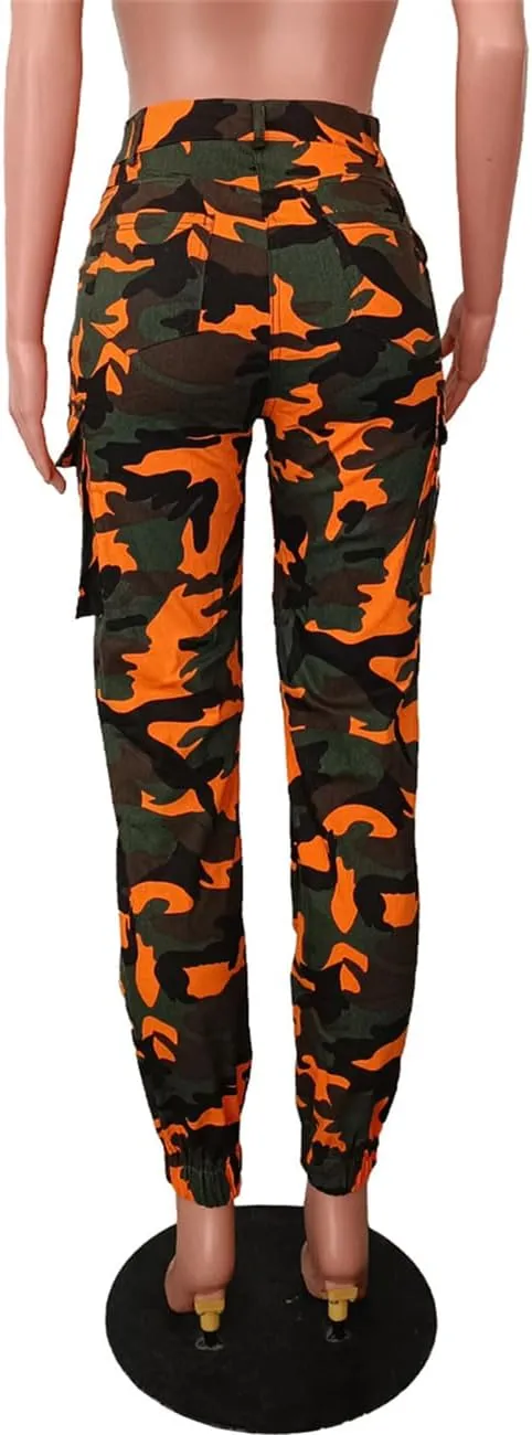 Woman's Casual Camouflage Camo Cargo Long Pants with Pockets