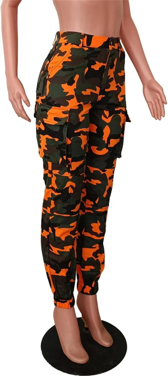 Woman's Casual Camouflage Camo Cargo Long Pants with Pockets
