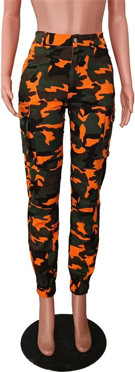 Woman's Casual Camouflage Camo Cargo Long Pants with Pockets