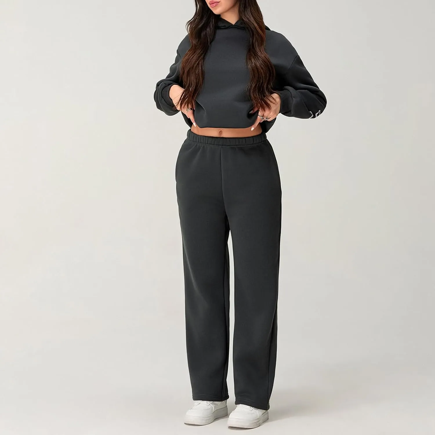 Women 2 Piece Outfits Bow Print Long Sleeve Oversized Sweatshirt Hoodies Baggy Wide Leg Sweatpants Fall Sweatsuits