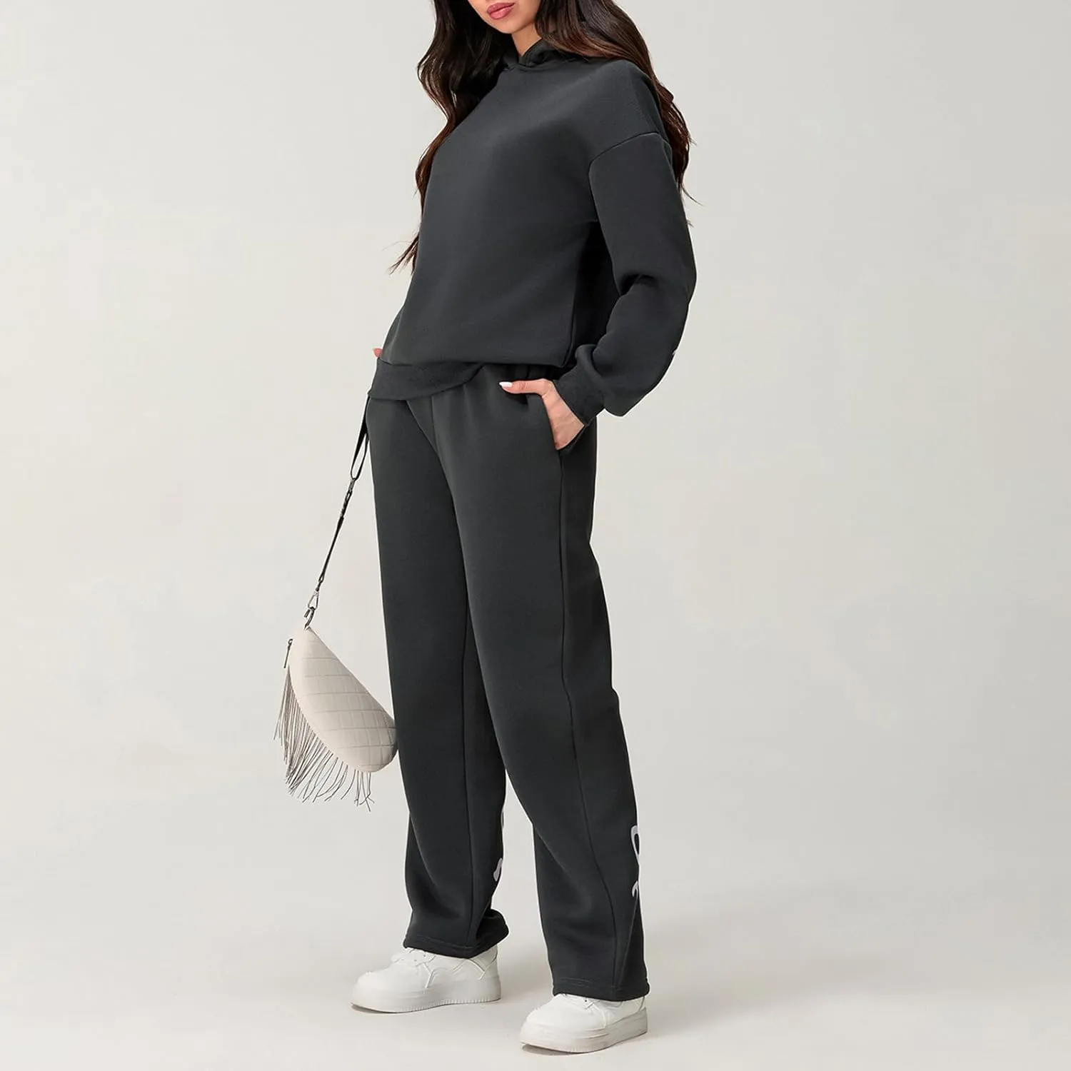 Women 2 Piece Outfits Bow Print Long Sleeve Oversized Sweatshirt Hoodies Baggy Wide Leg Sweatpants Fall Sweatsuits