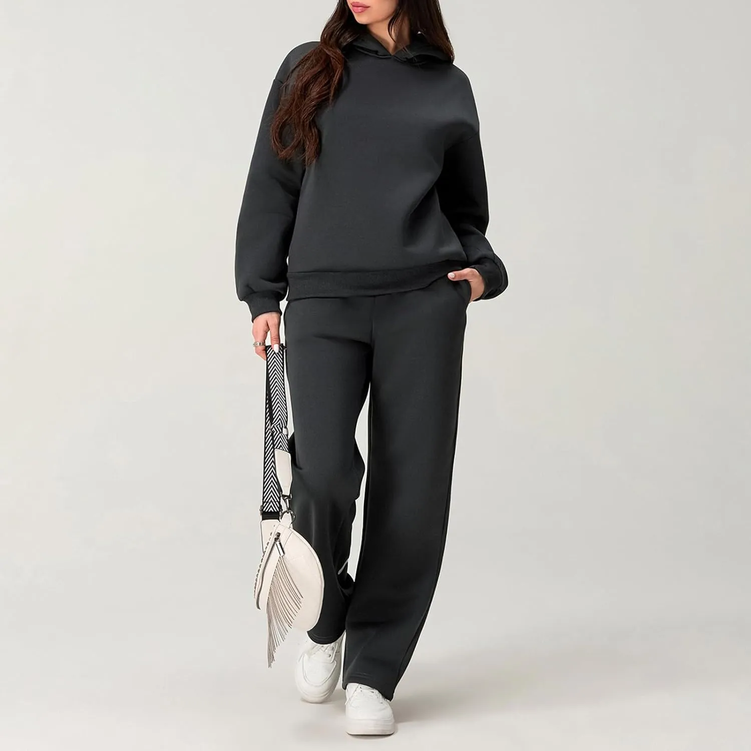 Women 2 Piece Outfits Bow Print Long Sleeve Oversized Sweatshirt Hoodies Baggy Wide Leg Sweatpants Fall Sweatsuits