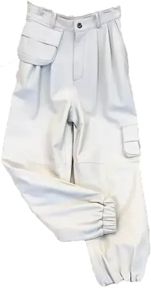 Women High Waist Leather Pants Cargo Pants Casual Ankle Length Punk Female Motorcycle Trousers