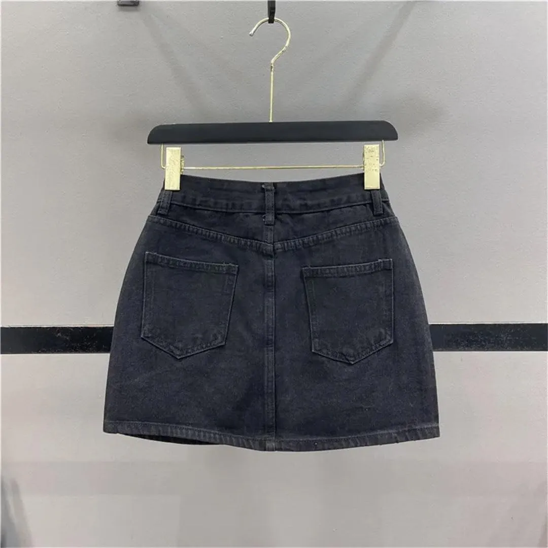 Women Jean Mini Skirt Pink Denim Short Pantskirt High Waisted Slimming Hip-Wrapped Skirts