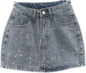 Women Jean Mini Skirt Pink Denim Short Pantskirt High Waisted Slimming Hip-Wrapped Skirts