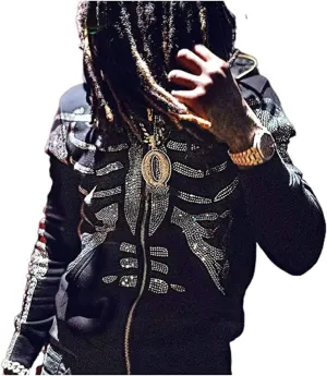 Women Men Oversized Y2K Zip Up Sweatshirt Hoodie Jacket Halloween Skeleton Print Coat Aesthetic Streetwear Top