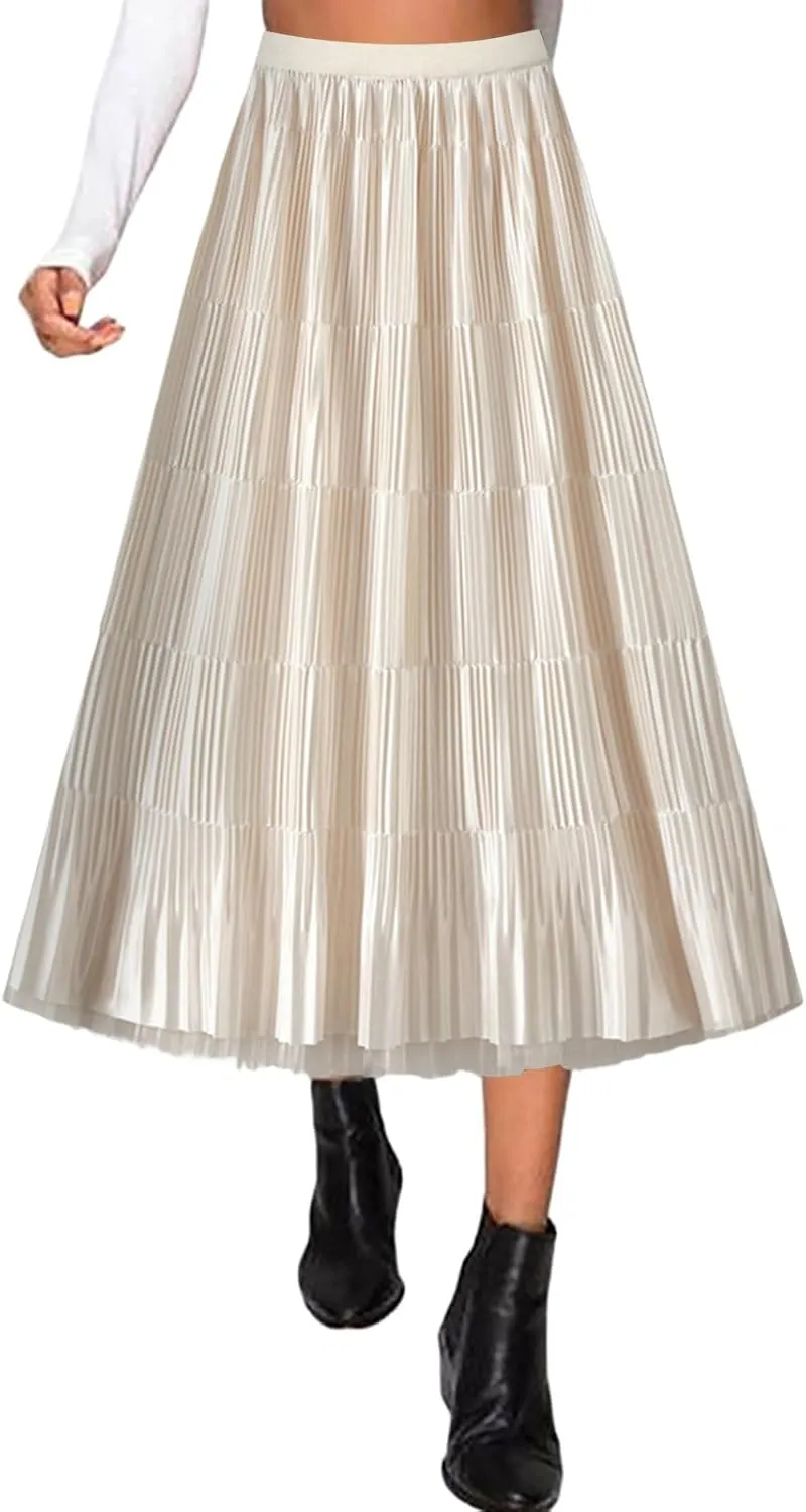 Women Mid Length Skirt Dance Party A Line High Waisted Reversible Tulle Skirt Holiday Party Midi Wrap Skirt with