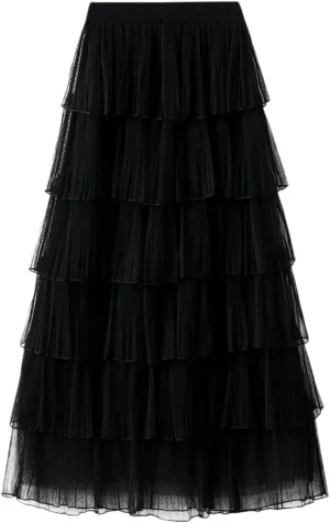 Women Mid Length Skirt Dance Party A Line High Waisted Tulle Tiered Skirt Holiday Party Little Girls Leather