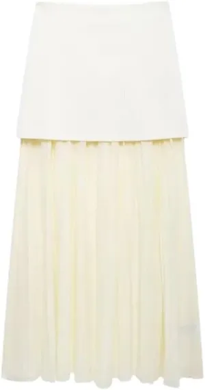 Women Pleated Knit Skirt with Elasticated Waistband High Waist Midi Skirt for Casual Women
